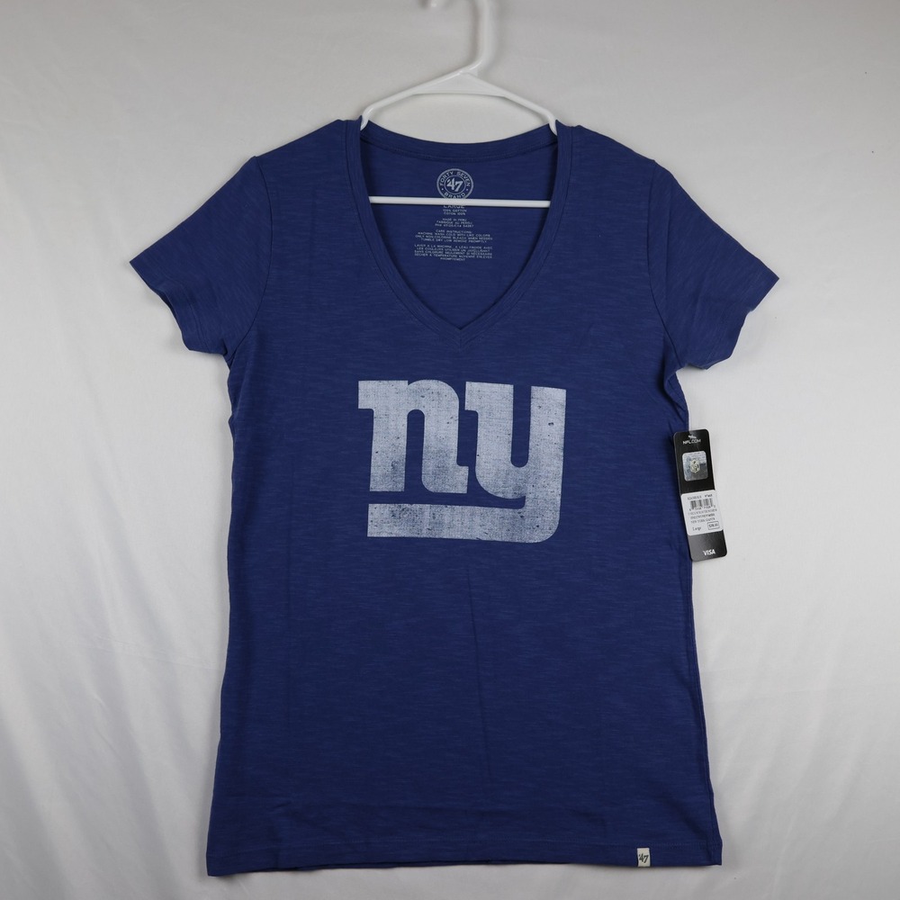 New York Giants Shirt Womens XL Blue NFL Football V Neck Tee 47 Brand Cotton